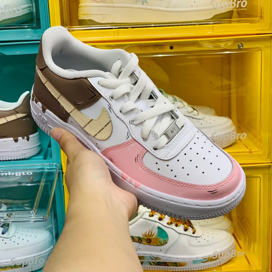 Custom Air Force 1 Drip Pink Brown