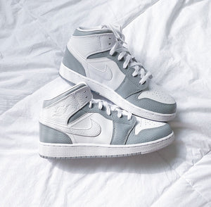 Custom Air Jordan 1 Mid Grey White Swoosh