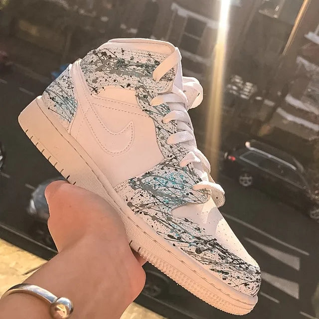 Custom Air Jordan 1 Blue Black Grey Splatter