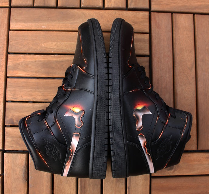 Custom Air Jordan 1 Burning Swoosh Unique Handpainted Sneaker Art