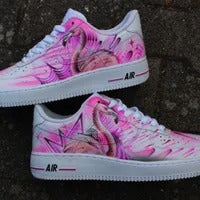 Custom Nike Air Force 1 Pink Graffiti Flamingo unique and handpainted Sneaker Art