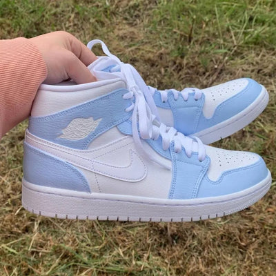 Baby Blue White Swoosh Air Jordan 1 Custom