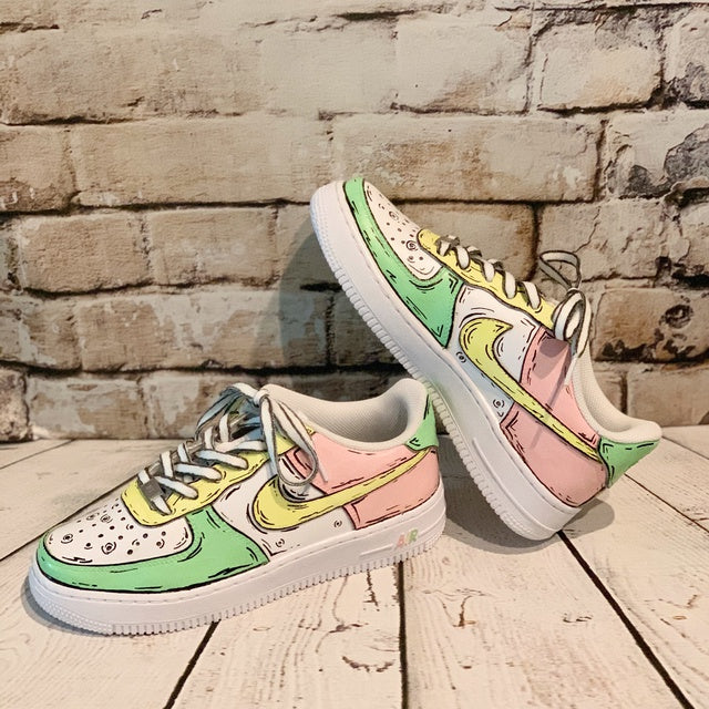 Custom Air Force 1 Pastel Cartoon Cuteness 💗💛💚