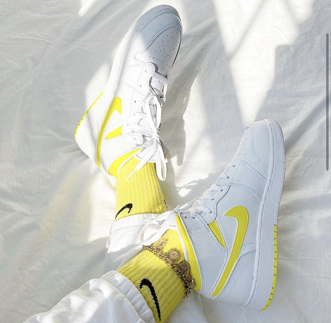 Custom Air Jordan 1 Swoosh Yellow Painted Sneakers