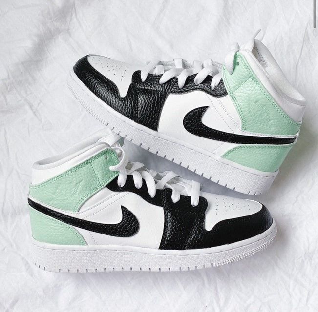 Custom Air Jordan 1 Swoosh Mint Green Painted Sneakers