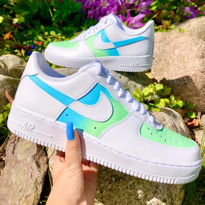 Custom Air Force 1 Green Blue Checkered Ombre 🧚🏻