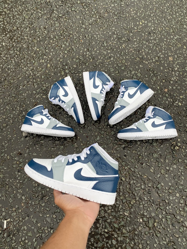 Custom Air Jordan 1 Navy Blue Grey