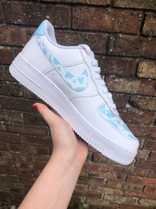 Custom Air Force 1 Cow Print Baby Blue