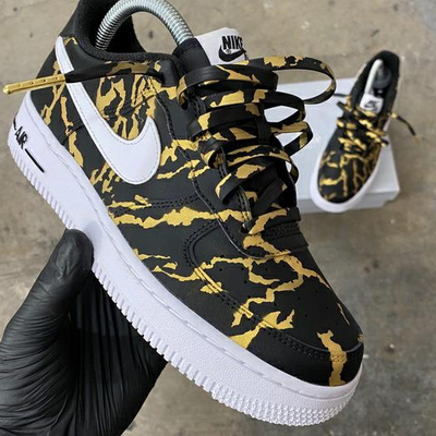 Custom Air Force 1 Hand Painted Black & Gold Marble