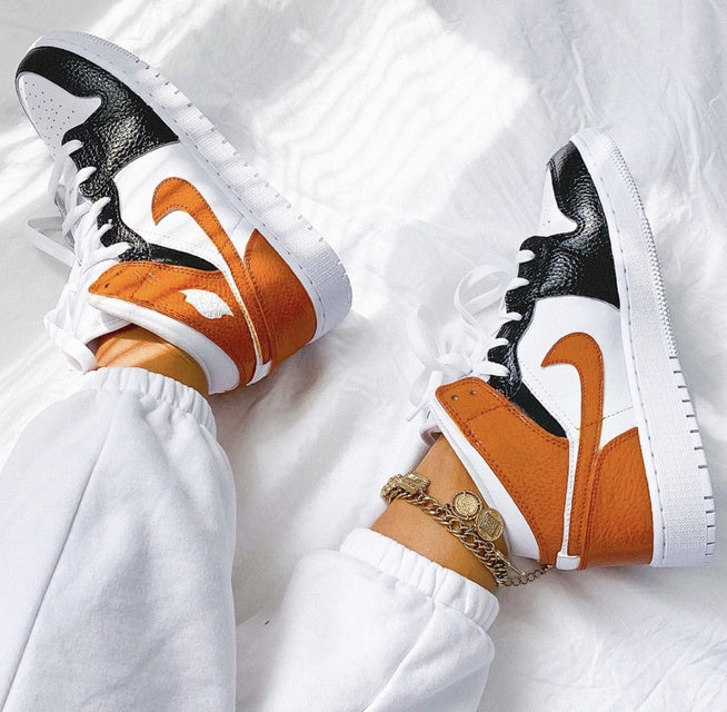 Custom Air Jordan 1 White Swoosh Tan Sneakers