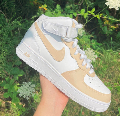 Beige Custom Nike Air Force 1 Mid Custom AF1 Hand-painted Shoes