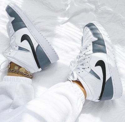 Custom Air Jordan 1 White Swoosh Grey Sneakers