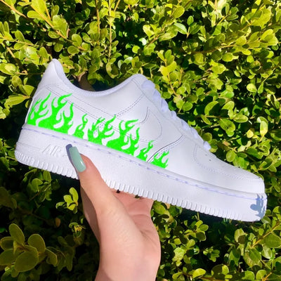 Custom Air Force 1 Neon Green Flame 🍀🔥