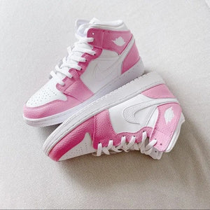 Custom Air Jordan 1 Pink White Swoosh