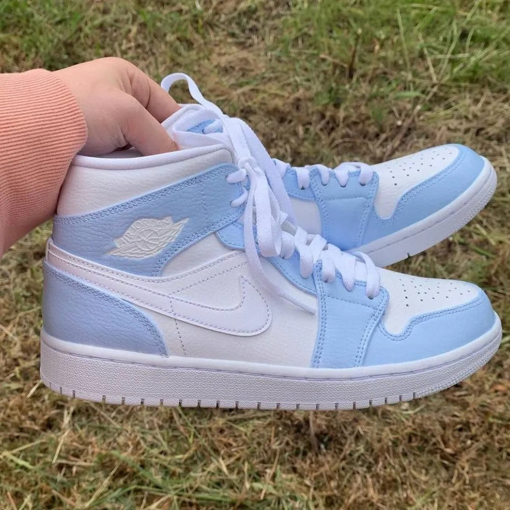 Custom Air Jordan 1 White Swoosh Baby Blue