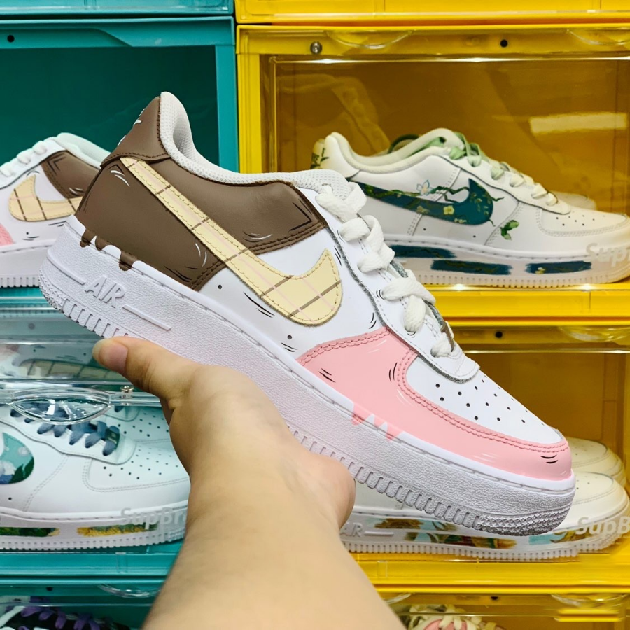 Custom Air Force 1 Drip Pink Brown