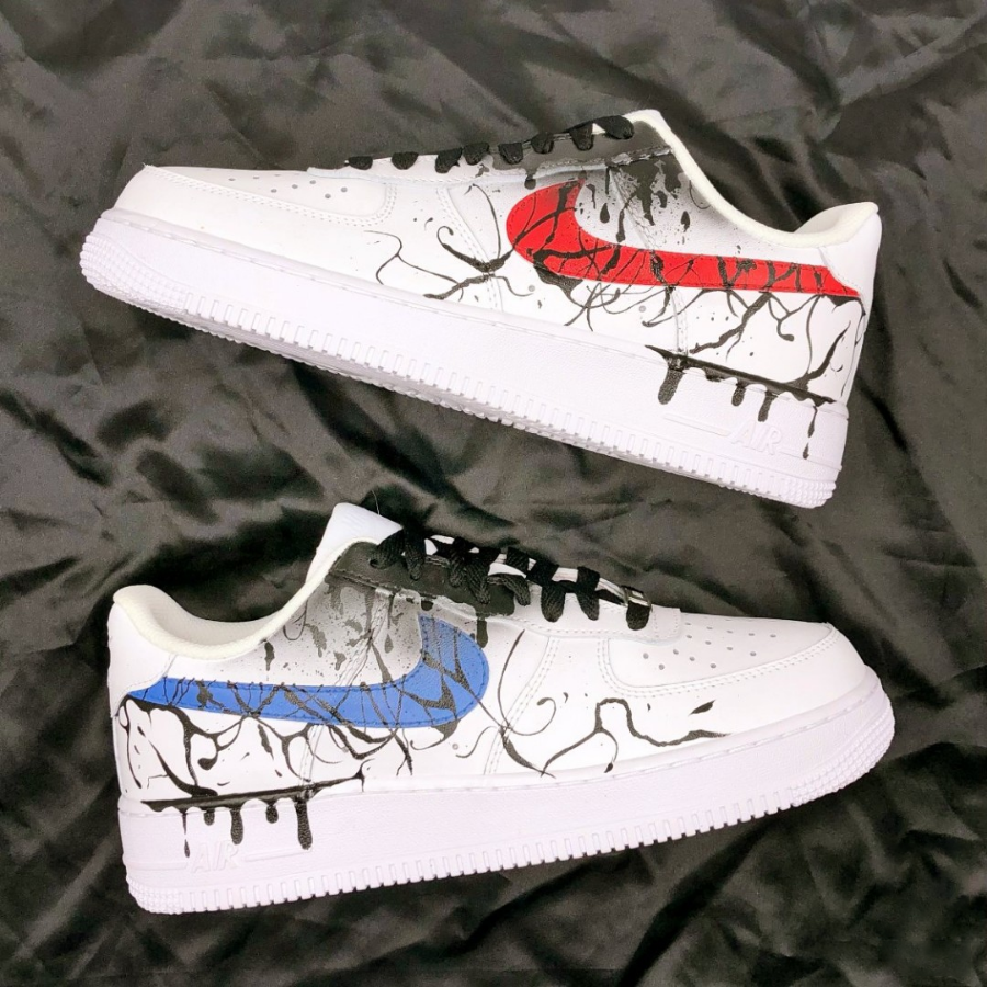 Custom Air Force 1 Black Venom Red Blue Swoosh