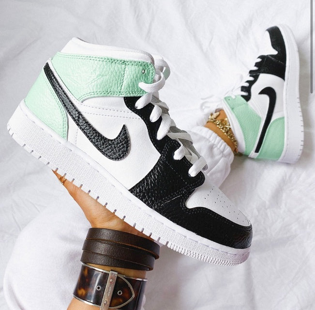 Custom Air Jordan 1 Swoosh Mint Green Painted Sneakers