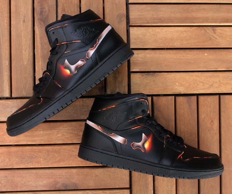 Custom Air Jordan 1 Burning Swoosh Unique Handpainted Sneaker Art
