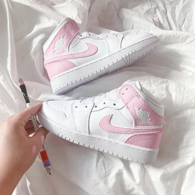 Custom Air Jordan 1 Baby Pink Swoosh