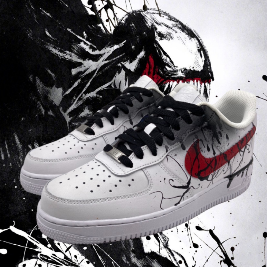 Custom Air Force 1 Black Venom Red Blue Swoosh