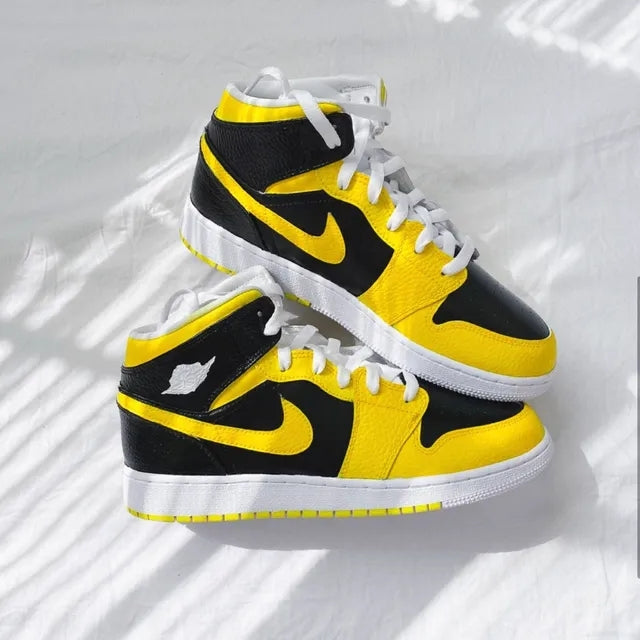 Custom Air Jordan 1 Yellow Swoosh Sneakers