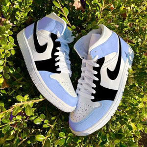 Custom Air Jordan 1 Mid Black Lack & Lavender Colorblock 🖤💙