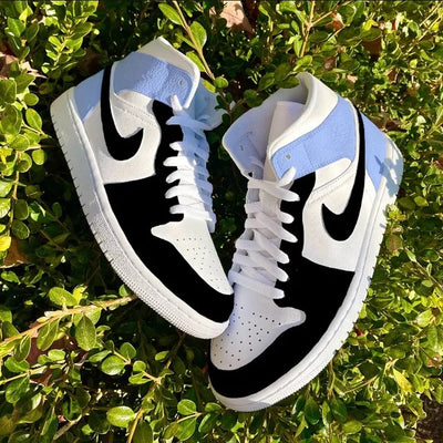 Custom Air Jordan 1 Mid Obsidan Inspired Black Lack & Lavender Colorblock 🖤💙