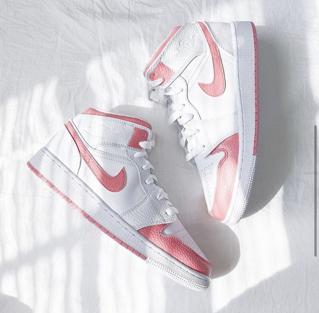 Custom Air Jordan 1 White Swoosh Pink Sneakers