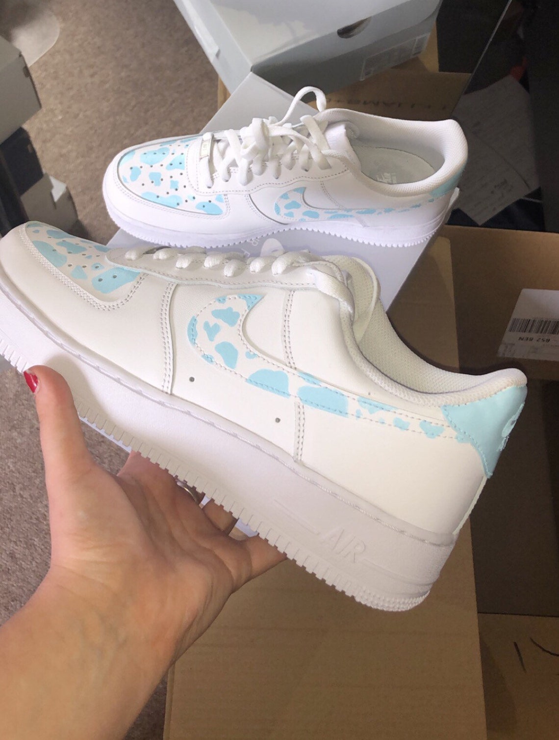 Custom Air Force 1 Cow Print Baby Blue