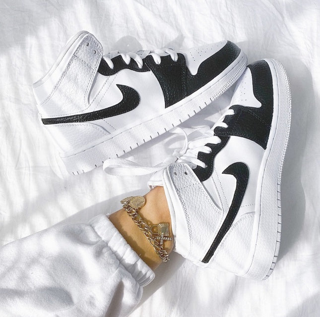 Custom Air Jordan 1 Black Swoosh Panda Sneakers