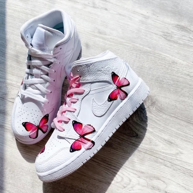 Custom Air Jordan 1 Mid Butterflies Pink