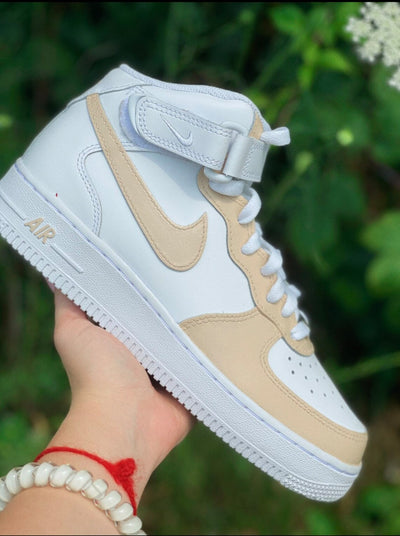 Beige Custom Nike Air Force 1 Mid Custom AF1 Hand-painted Shoes