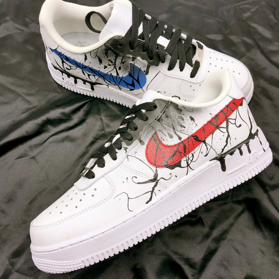 Custom Air Force 1 Black Venom Red Blue Swoosh